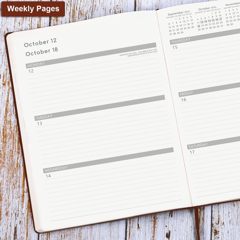 Artfan 2026 Planner - JAN 2026 - DEC 2026, Planner 2026, Weekly and Monthly Planner, Leather Cover Calendar Planner with Thick Paper, Back Pocket with Notes Pages, Brown (8.5" x 11") - Image 5